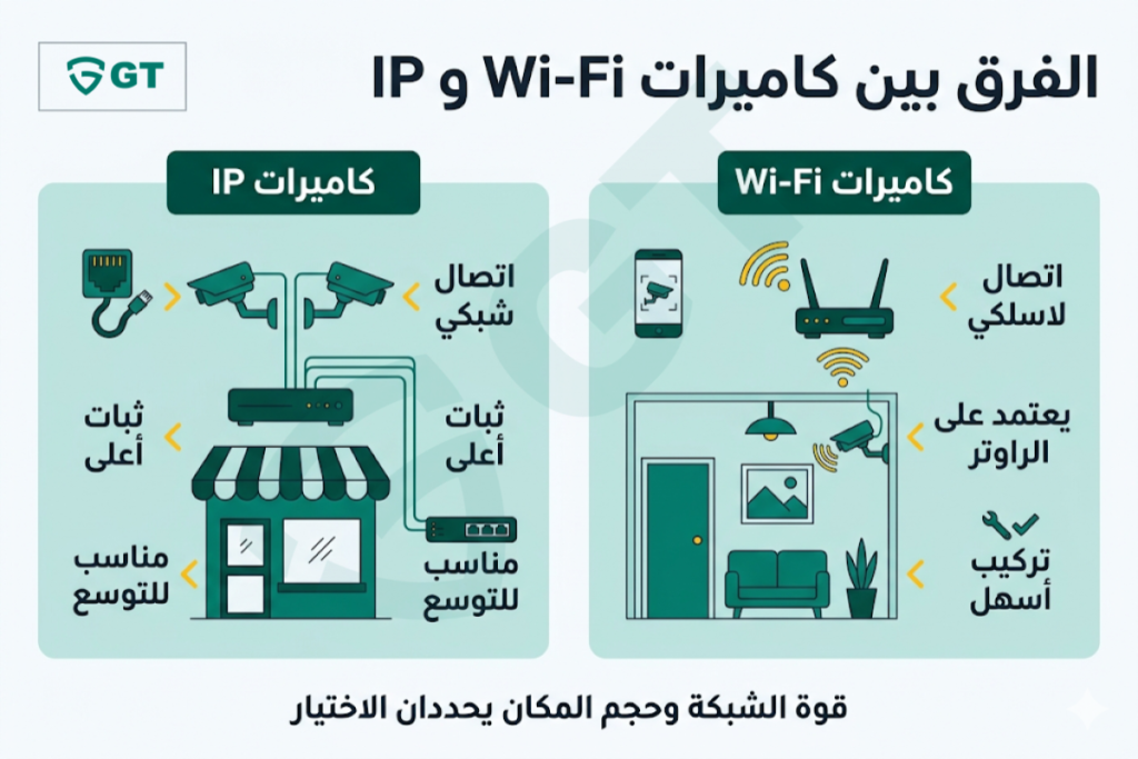 الفرق بين كاميرات Wi-Fi وكاميرات IP من حيث الاتصال والتركيب والاستخدام