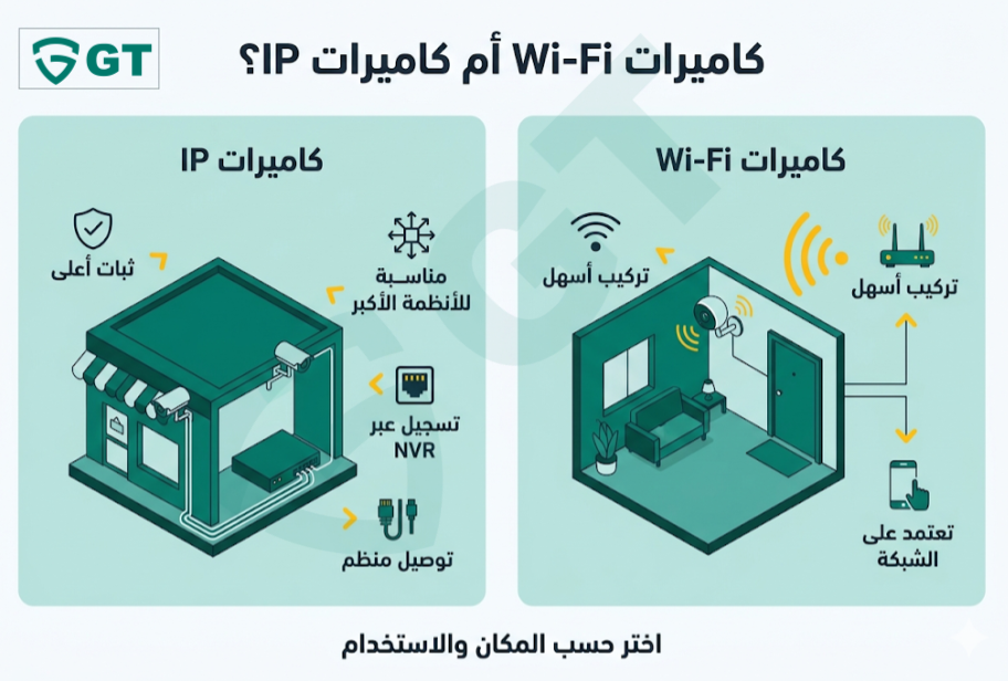 الفرق بين كاميرات Wi-Fi وكاميرات IP السلكية.