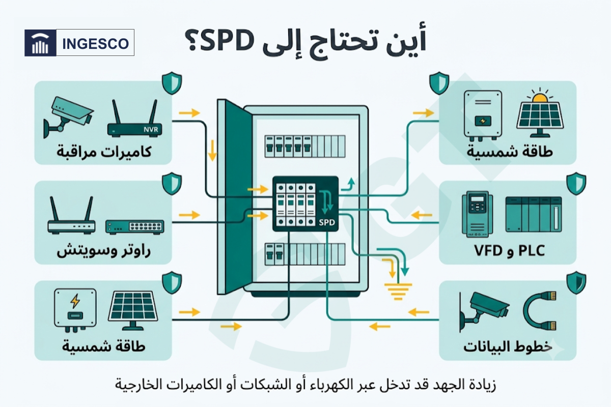 حماية كاميرات المراقبة واللوحات الكهربائية من زيادة الجهد باستخدام SPD
