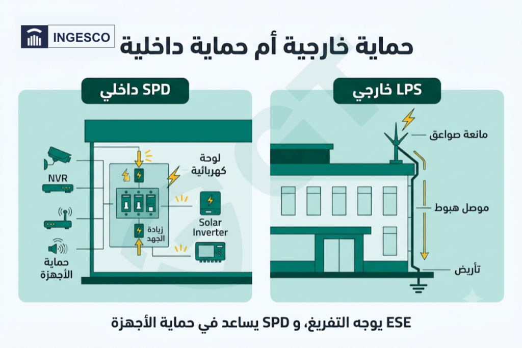الفرق بين حماية المبنى الخارجية LPS وحماية الأجهزة الداخلية SPD